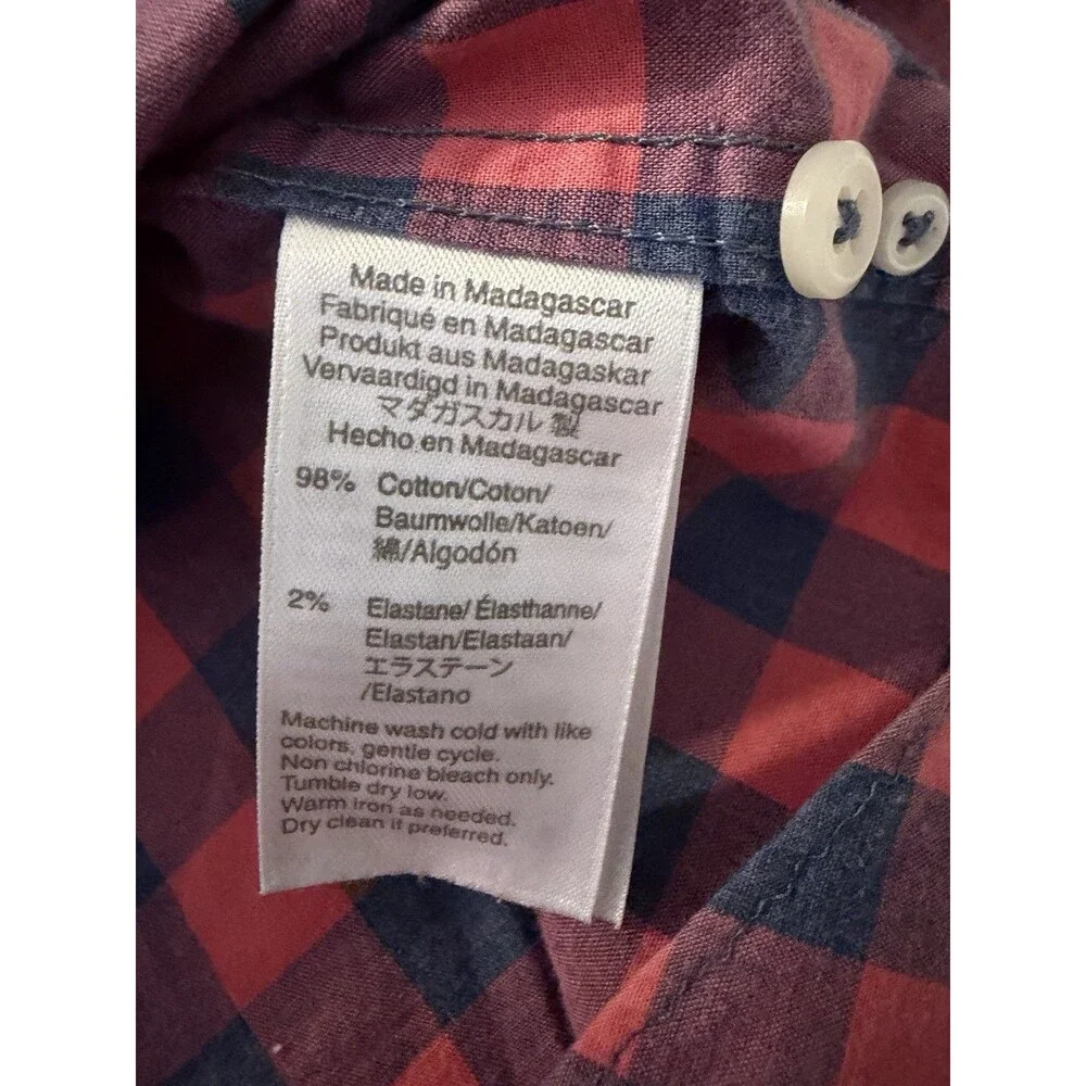 J.Crew Mens Cotton Short Sleeve Buffalo Check Shirt Red Blue Large Slim Stretch